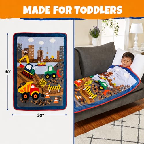 Image of EVERYDAY KIDS Toddler Throw Blanket - 30 inch by 40 inch - Under Construction - Super Soft, Plush, Warm and Comfortable