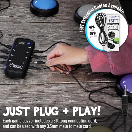 Image of Teacher's Choice Light Up Game Buzzer System, Displays The Winning Player Loud, Unique Sounds for Each Buzzer, Great for Trivia Games, Family Feud, Jeopardy (8 Pack)