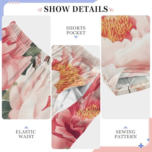 Crane Birds Peonies Boys Long Pants Soft Trousers Elastic Waist Kids Lounge Bottoms with Pockets S-XL4