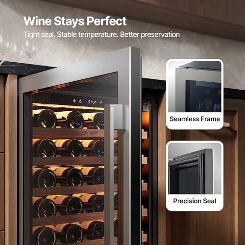 Image of Ca'Lefort 24 Inch Wine Fridge - 61 Bottle Wine Cooler Refrigerator | 40-65F Touch Control, Dual-Pane Glass Door, Adjustable Shelves, 3-Color LED, Built-In or Under Counter for Home Bar /Kitchen