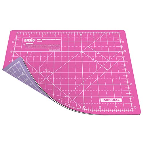 ANSIO Base de corte A5 doble cara auto curación 5 capas para Costura y Manualidades - Imperial/métrica 8 x 7 pulgadas / 22 x 18 cm u0096 Super rosa/Lavanda violeta