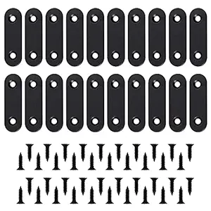 DILNAZ ART tainless Steel Flat Straight Brace Brackets, Mending Joining Plates, Repair Fixing Bracket Connector with Screws for Wood, Fence, Shelves 20Pcs 50mm/2 Inch (Round End, Black)