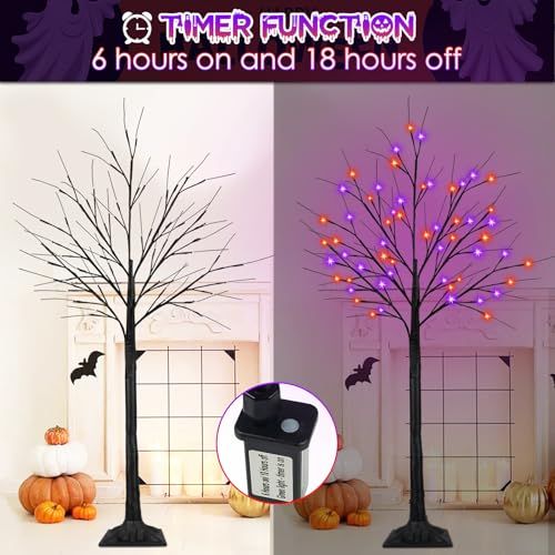 2-Pack 6' SANJICHA Black Halloween Tree w/ 288 LED Orange & Purple Lights - image 2