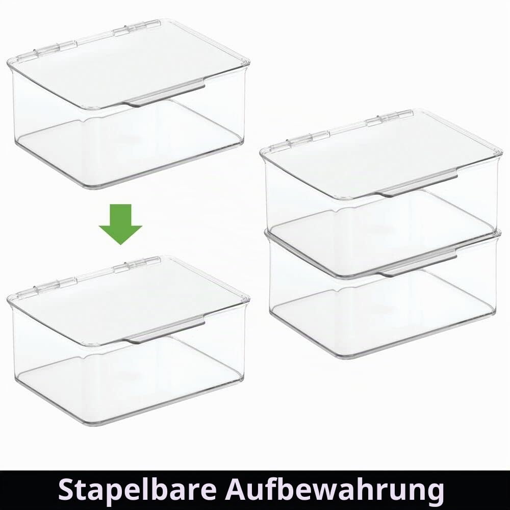 mDesign 8er-Set Schreibtisch Organizer – stapelbarer Büro Organizer aus BPA-freiem Kunststoff – kleine Aufbewahrungsbox mit Klappdeckel für Stifte, Radiergummi und anderes Bürozubehör – durchsichtig