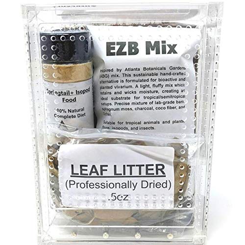 a Division of DBDPet s Deluxe Isopod Kit - Great Starter Kit for Isopods, Millipedes, Springtails, and More! 8x6x4 Acrylic Enclosure, EZB Mix, Isopod Food, Leaf Litter