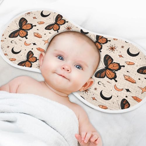J JOYSAY Moon Butterfly Star Beige Baby Burp Cloths for Boys Girls Large 22''x11'' Cotton 4 Layer Burp Rags for Drool Newborn one sizex44