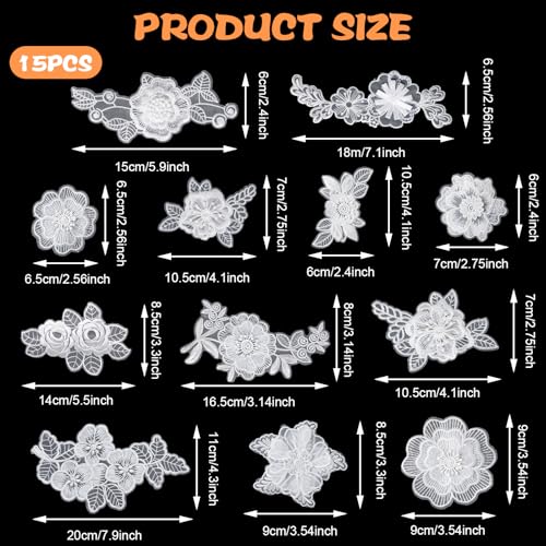 Lloussak 599326_1_HJFHVC6U 15 Pcs Flower Embroidery Patch, Lace Appliqué Diy Craft Patches For Decoration, Flower Lace Appliques Patches Sew thumb #1