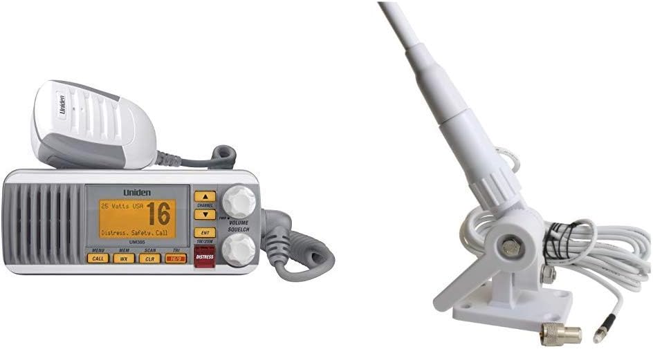 Uniden UM435 Advanced Fixed Mount VHF Marine Radio, All USA/International/Canadian Marine Channels Including New 4-Digit, CDN “B” Channels, 1 Watt/25 Watt Power, Waterproof IPX8 Submersible, White