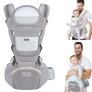 TOFFCAEA Portabebés convertible 6 en 1, Mochila Portabebés Ergonómica con Asiento de Cadera, Algodón Puro Ligero y Transpirable, Ajustable, para bebés de 48 meses (3 a 30 kg) (Gris)