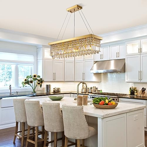 Siljoy-6-Light-Modern-Crystal-Chandelier-Rectangular-Gold-K9-Crystal-Raindrop-Chandelier-for-Dining-Room-Luxury-Adjustable-Ceiling-Pendant-Light-for-Living-Room-Kitchen-Island-L315-x-W10-x-H10
