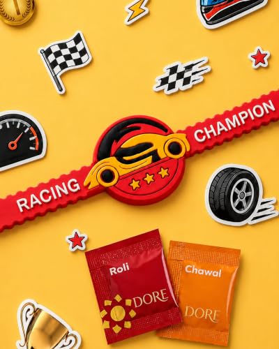 Image of Hyperfoods Car Rakhi for Kids Boys Rakhi Gift Hamper with 100g Bon Bites Chocolates Racing Car Game Set Stationery Kit Rakhi Set for Brother Kids Gift Hamper for Kid Net WT 490gm (Gross Wt. 680g)
