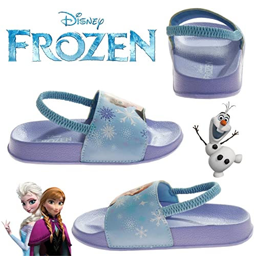 Disney Frozen Girls Slides- Summer Sandal Kids Water Pool Shoes - Anna Elsa Beach Backstrap Open Toe Outdoor Sport Athletic Character Slip-On Quick Dry Waterproof - Lilac (Size 5-6 Toddler) #TOP4