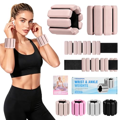 Image of Wrist Weights, 2Pack Adjustable Ankle Weights for Women /Men, Silicone Weighted Bangles for Yoga, Pilates, Running & Walking, Arm & Leg Weights, 2lb