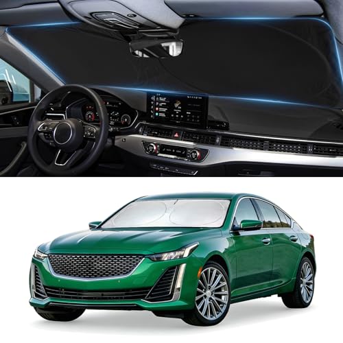 Image of Windshield Sun Shade for Cadillac CT5 2020-2024 2025 2026, Custom-Fit CT5 Sun Visor Protector, 99% UV Block Heat Sun Shield, Silver Reflective Front Window Sunshade