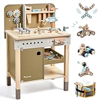 Kids Tool Set,Wooden Tools Bench with Apron Toddler Toy Workbench with Realistic Tools Electric Drill STEM Construction Toy Gifts for Age 3-9 Boys Girls
