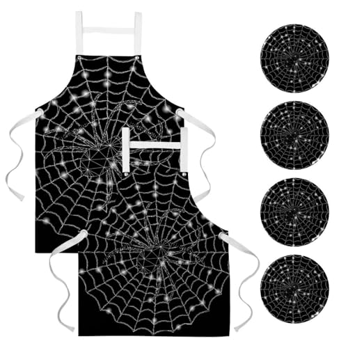 Tablier de cuisine imprimé toile d'araignée multicolore avec broches de fixation