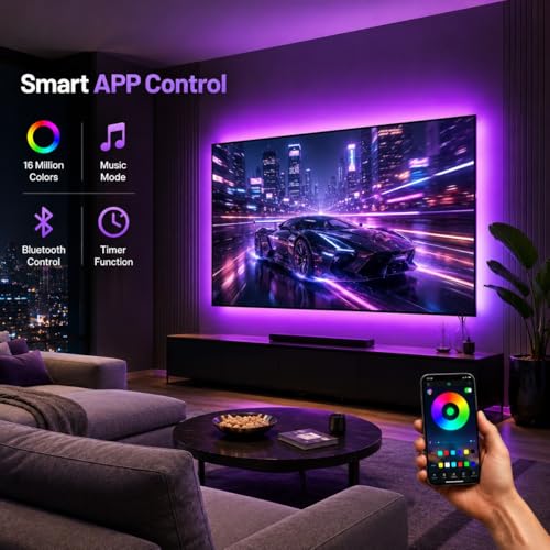 Image of MORIACC LED Lights for TV, 13.1ft Behind TV Backlight for 32-65 Inch TV, Music Sync Strip Lights with APP and Remote Control, USB Powered for Gaming Bedroom Home Decor