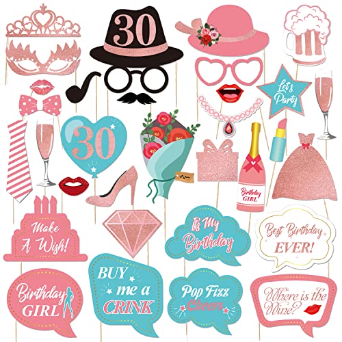 JoyTplay 30e fête d'anniversaire Party Booth Props Unisexe,37Pieces DIY Kit Convient pour Hers 30ème Anniversaire Celebration Propulsion de Photobooth Cover