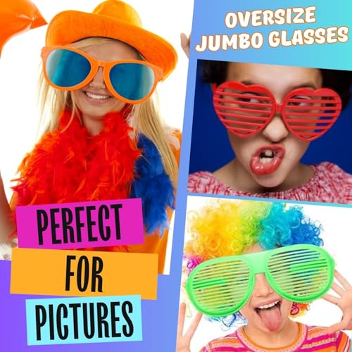 Liberty Imports 12 Pack Jumbo Sunglasses Novelty Plastic Photo Booth Glasses, Fun Disco Shutter Shades for Costumes Cosplay Props Party Supplies