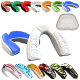 COOLLO SPORTS Boil and Bite Mouth Guard (Youth & Adult) DA Custom Fit Sport Mouthpiece for Football, Hockey, Rugby, Lacrosse, Boxing, MMA (Free Case Included!) (Sky Blue & White, Ages 11 & Above)