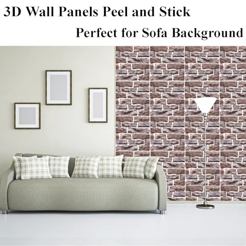 3D Wall Panels Peel and Stick,3D Brick Wallpaper Peel and Stick 10Pack Self-Adhesive Stone Waterproof PVC Wall Panels for Living Room,Interior, Lobby Bedroom(Light Brown Stone)