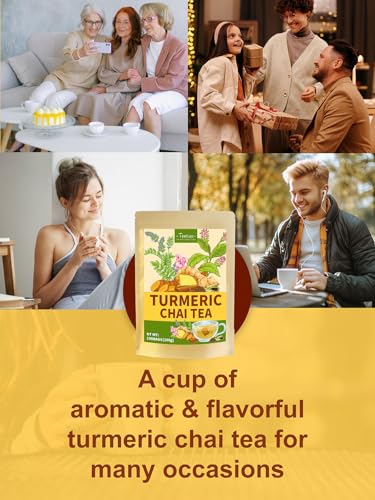 Image of TeeLux Turmeric Chai Tea, Turmeric Tea with Licorice, Cinnamon, Ginger & Green Cardamom, Warming & Spicy Flavor, 100 Count