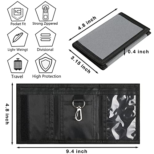 Image of Kids Wallet for Boys Girls Teens Trifold, Canvas Toddler Wallet for Boys, Cute Zipper Wallets Youth with Coin Pocket Card Holders, Novelty Wallets for Childrens Birthday Gifts, Grey, 0.4 x 3.15