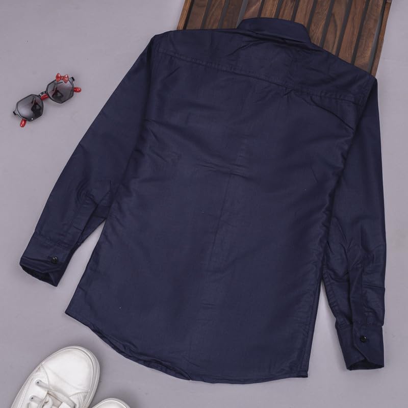 Image of Boy's Kids Regular Fit Solid Pattern Cotton Shirt with Pocket Collared Neck Long Sleeve Button Down Closure Type and Standard Length | Boys Cotton T-Shirts Set | Shirt for Boy
