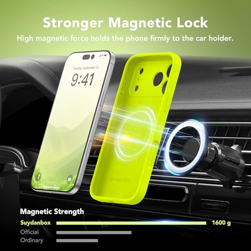Image of Magnetic for iPhone 17 Pro Max Case, Compatible with MagSafe, [Full Camera Protection][Screen Protector] Silicone Shockproof Protective Phone Case for iPhone 17 Pro Max, Fluorescent Green