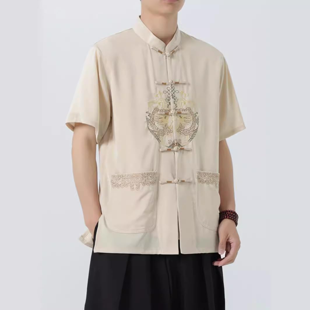 Chinese Style Short Sleeve Shirt Men's Loose Ice Silk Tang Suit Summer Shirt