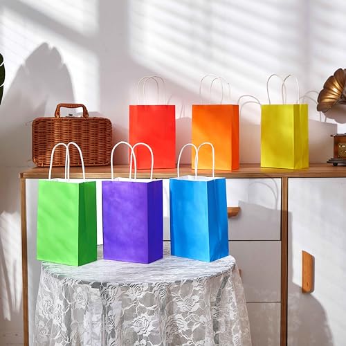 Suncolor 24 Pieces 8 Inch Rainbow Goodie Bags Small Gift Bags With Handle For Party Favor Bags thumb #3