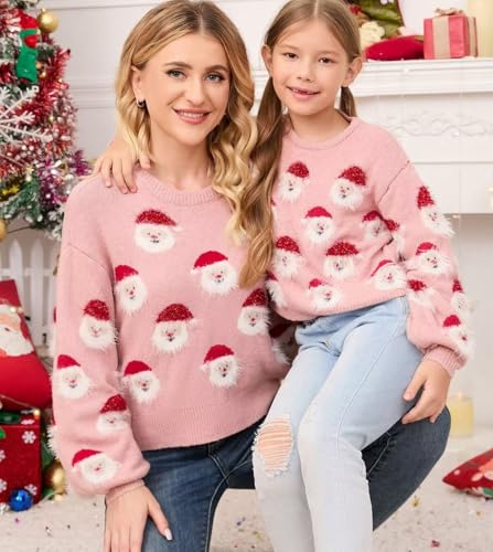 Family Matching Christmas Sweater Santa Claus Print Long Sleeve Knit Pullover Tops for Women/Men/Boys/Girls4