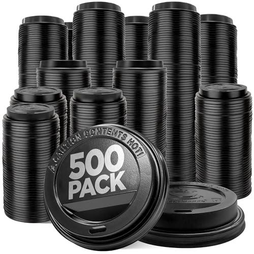 (500-Pack) Coffee Cup Lids - Disposable Coffee Lids for 10, 12, 16, 20, & 24 oz Paper Cups, 8 oz Squat Cups, Dome for To-Go Beverages, Expresso, Tea, Hot Chocolate - Black