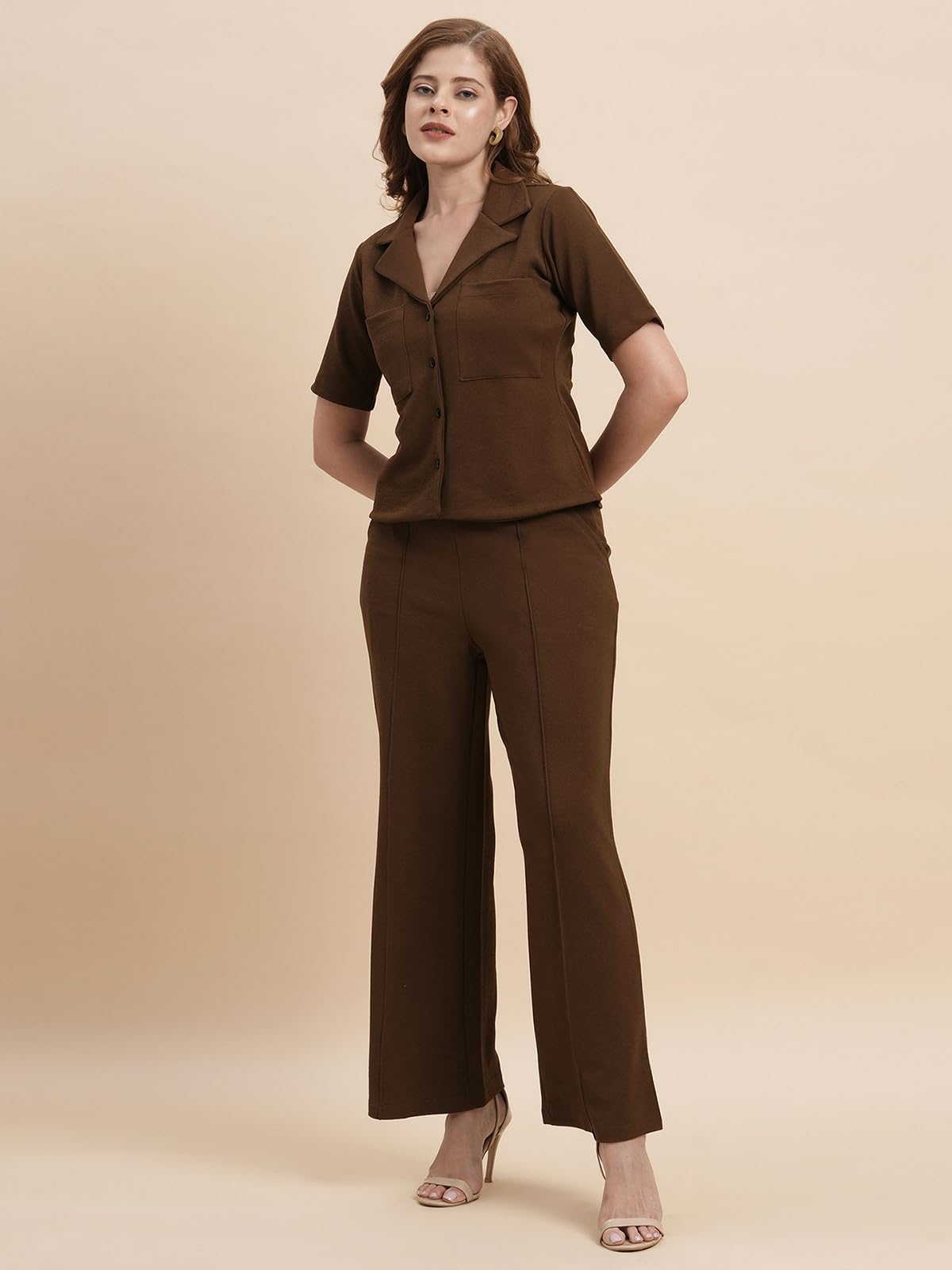 Selvia Women's Synthetic Co-ords Set Dress (717CTK11722N-L_Brown_L) - Image 7 thumbnail