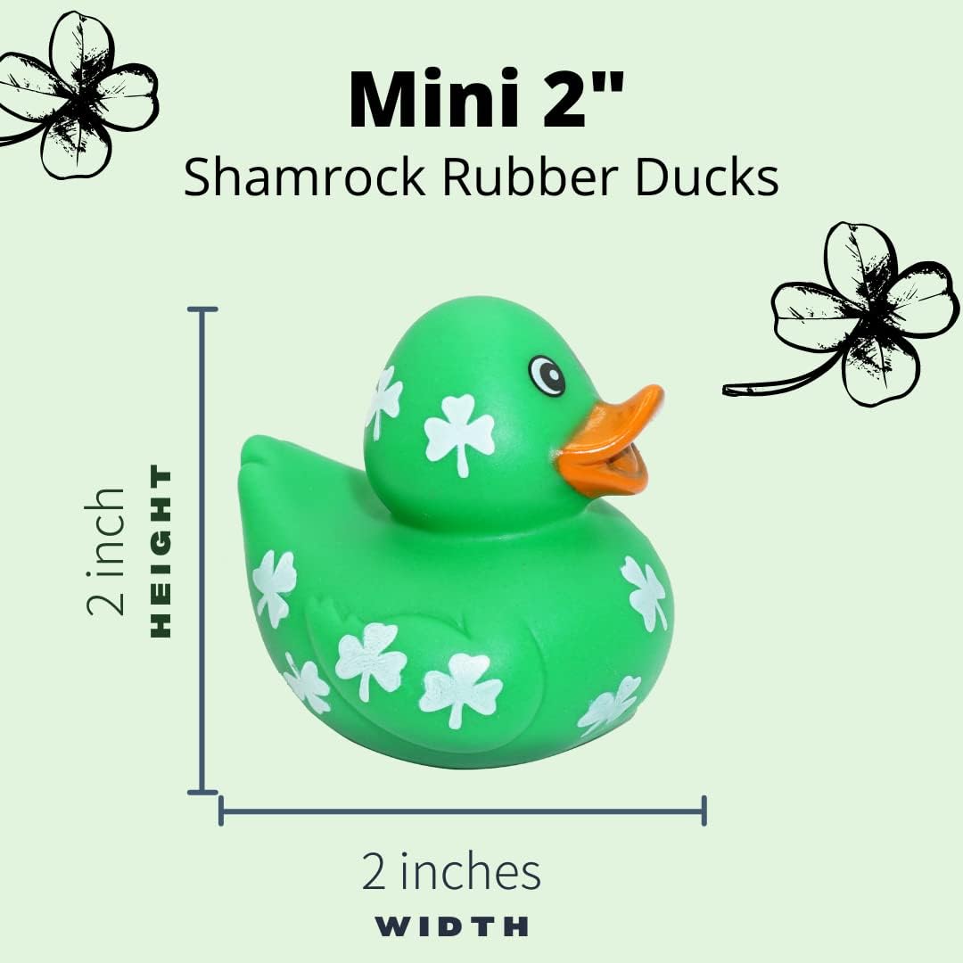4E's Novelty 24 Pack St Patricks Day Rubber Ducks - 2 inch Green Shamrock Rubber Duckies Bulk - St. Patrick's Day Gifts for Kids Party Favors Accessories, Jeep Ducking