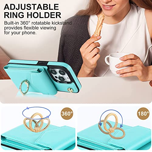 Szhaiyu Flip Leather Wallet Phone Cases For Iphone 14 Pro Max Crossbody Case With Credit Card Holder Ring Strap Lanyard 6.7'' Women Rfid Blocking Protective Purse (Blue,Ip 14 Pro Max) #TOP6