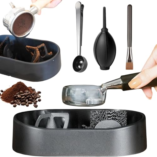 Coffee Portafilter Cleaning Kit, Automatic Knock Box Cleaner, Coffee Cleaning Station, Professional Café Machine Filter Cleaning Device for 51/53/58mm Barista Systems (Black 1PC)