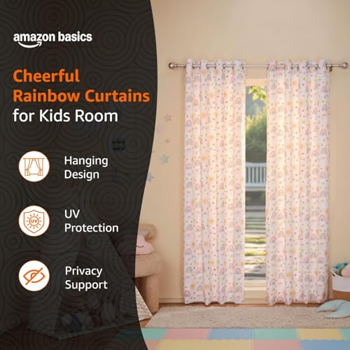 Image of Amazon Basics - Kids Room Darkening Digital Printed Door Curtains, 80-85% Room Darkening | 7 Feet |Set of 2| Digital Print | Kids Curtain |for Living Room and Bedroom | 115cmx 210cm, Design-Rainbow