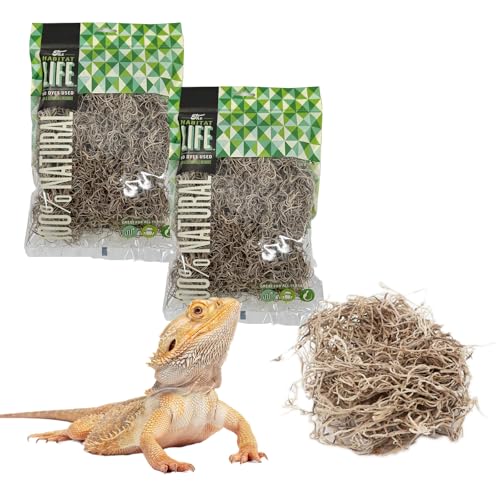 Quality Growers - The Habitat Life - Natural Spanish Moss - for Reptiles, Amphibians & Invertebrates Terrariums - Humidity Control - Breathable Bedding - Dye-Free & Safe - Small - 2 Pack