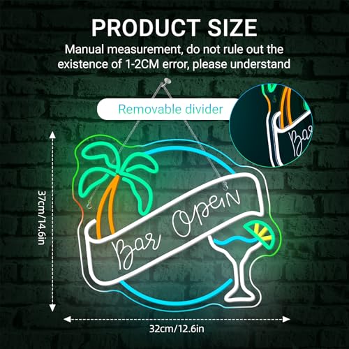 Image of WX&YH Bar Open Neon Sign Cocktail Coconut Tree Led Light Open Signs for Business Bar Decorations for Home Pub Party Club Beer Bar Lights Man Cave Coffee Stores Restaurant Palm Decor Gifts
