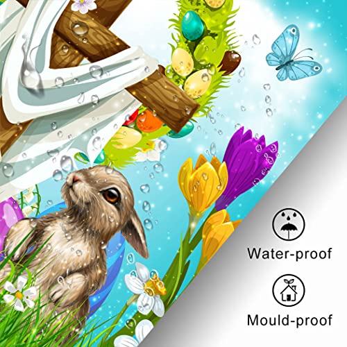 Cyrekud 72" X 72" Easter Shower Curtain Whises He Is Risen The Cross On Spring Floral Easter Bathroom Set Easter Cute Bunny Home Bath Bathtub Decor Durable Fabric Machine Washable With 12 Hooks #TOP4