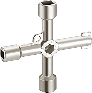 4-Way Multi-Functional Utilities Key, Electric Meter Box Key Stainless Steel Triangle/Square Universal Cross Triangle Key, Multi-Functional Utilities Key, for Electric Cupboard Cabinet Opening Key