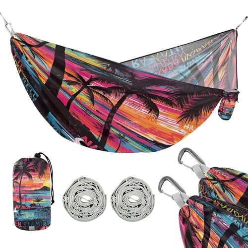 ATTX Tropical Palm Trees Camping Hammock - Lightweight & Portable Hammocks, Heavy Duty 330lbs Capacity for Indoor, Hiking, Backpacking, Travel, Backyard, Beach#494