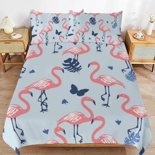 Ropa de cama de flamencos de microfibra con dos fundas de almohada infantiles 2