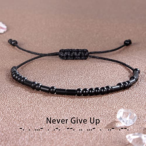 Morse Code Bracelets for Women Inspirational Gifts for Her Adjustable Black Adjustable Braided Men Bracelets Motivational Best Friend Birthday Gifts for Sister Daughter Mom Dad Christmas Jewelry…