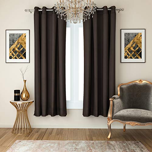 Image of Swayam 100% Blackout Polyester Window Curtain for Living Room & Bedroom | 5 Feet | Room Darkening Curtain with Eyelets | Pack of 2 | Solid Design - Dark Brown