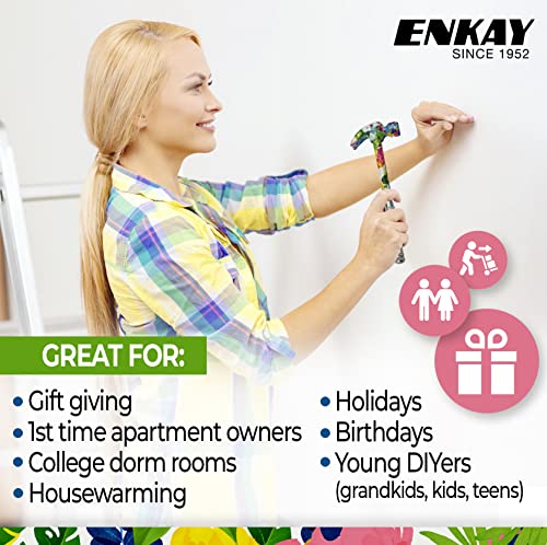 Image of ENKAY - 6 in 1 Floral Hammer and Screwdriver, Multifunction Claw Hammer Tool with Flower Print (Pattern 1)