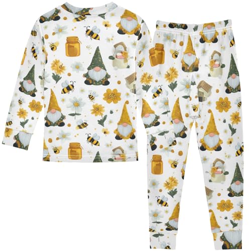 Pigsaly Pajama Set 2 Piece Flowers Honey Summer Gnomes Bees Pajama Sets Long Sleeve Pjs Sleepwear 3T2