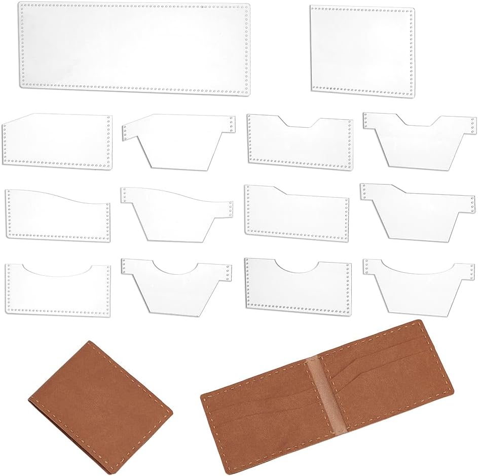 INFUNLY 14 Pcs Acrylic Wallets Templates Stencil DIY Leather Wallet Template Purse Making Pattern Stencils Transparent Moneybag Template for Purse Women Leather Hand Crafts Lovers DIY Beginner