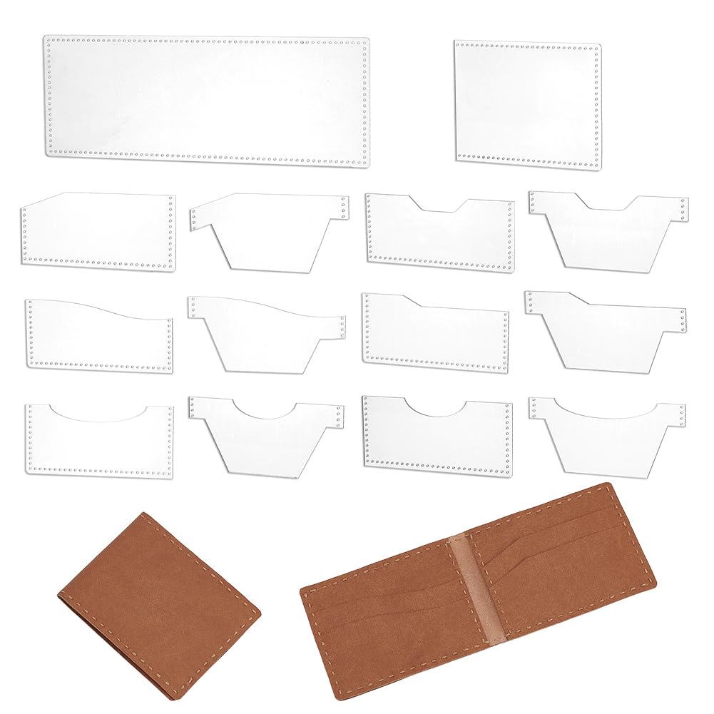 INFUNLY 14 Pcs Acrylic Wallets Templates Stencil DIY Leather Wallet Template Purse Making Pattern Stencils Transparent Moneybag Template for Purse Women Leather Hand Crafts Lovers DIY Beginner